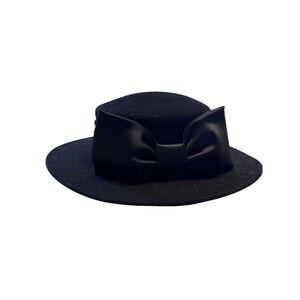 Michael‎ Howard Vintage Black 100% Wool Pillbox Hat Oversized Satin Bow Made USA